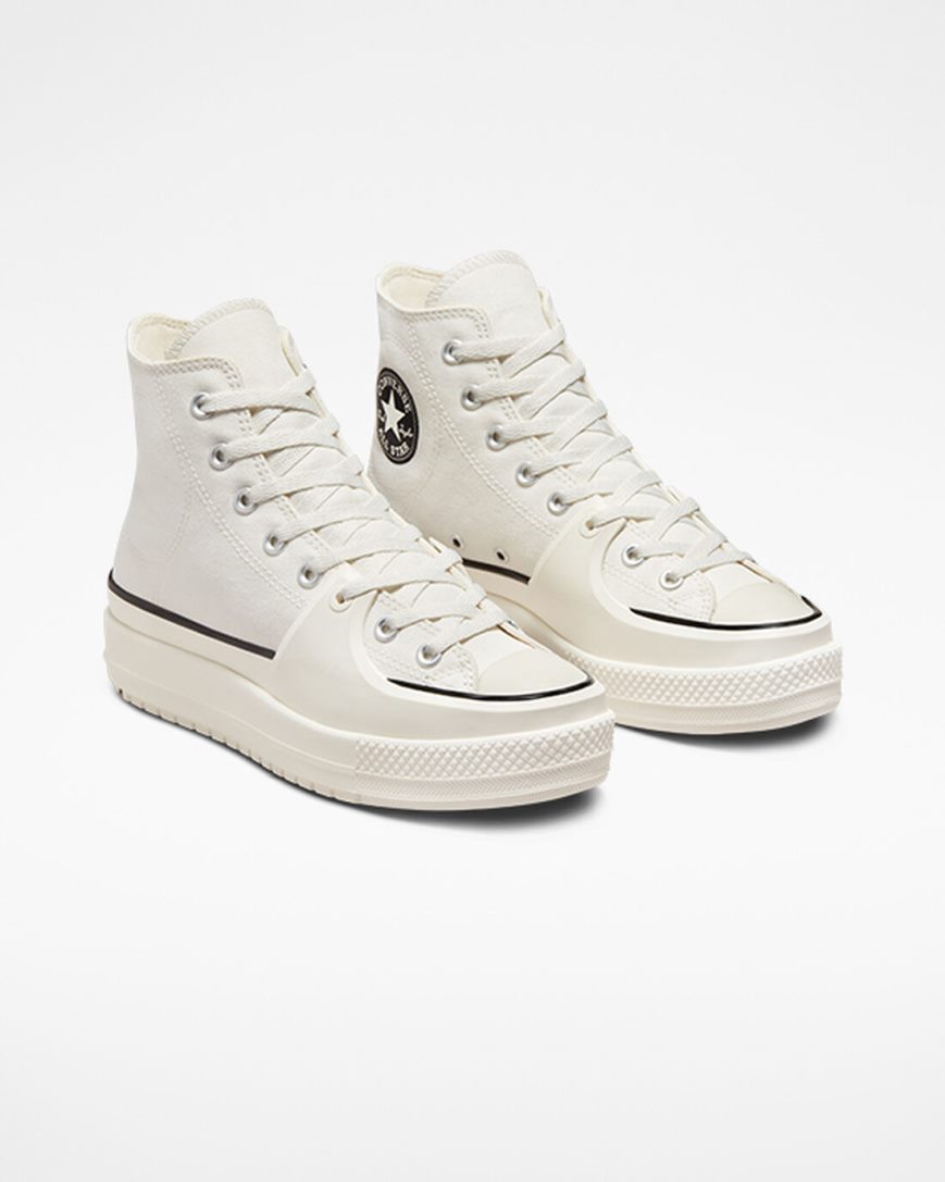 Tenisi Inalti Barbati Converse Chuck Taylor All Star Construct Albi Negrii | RO DJCKG791